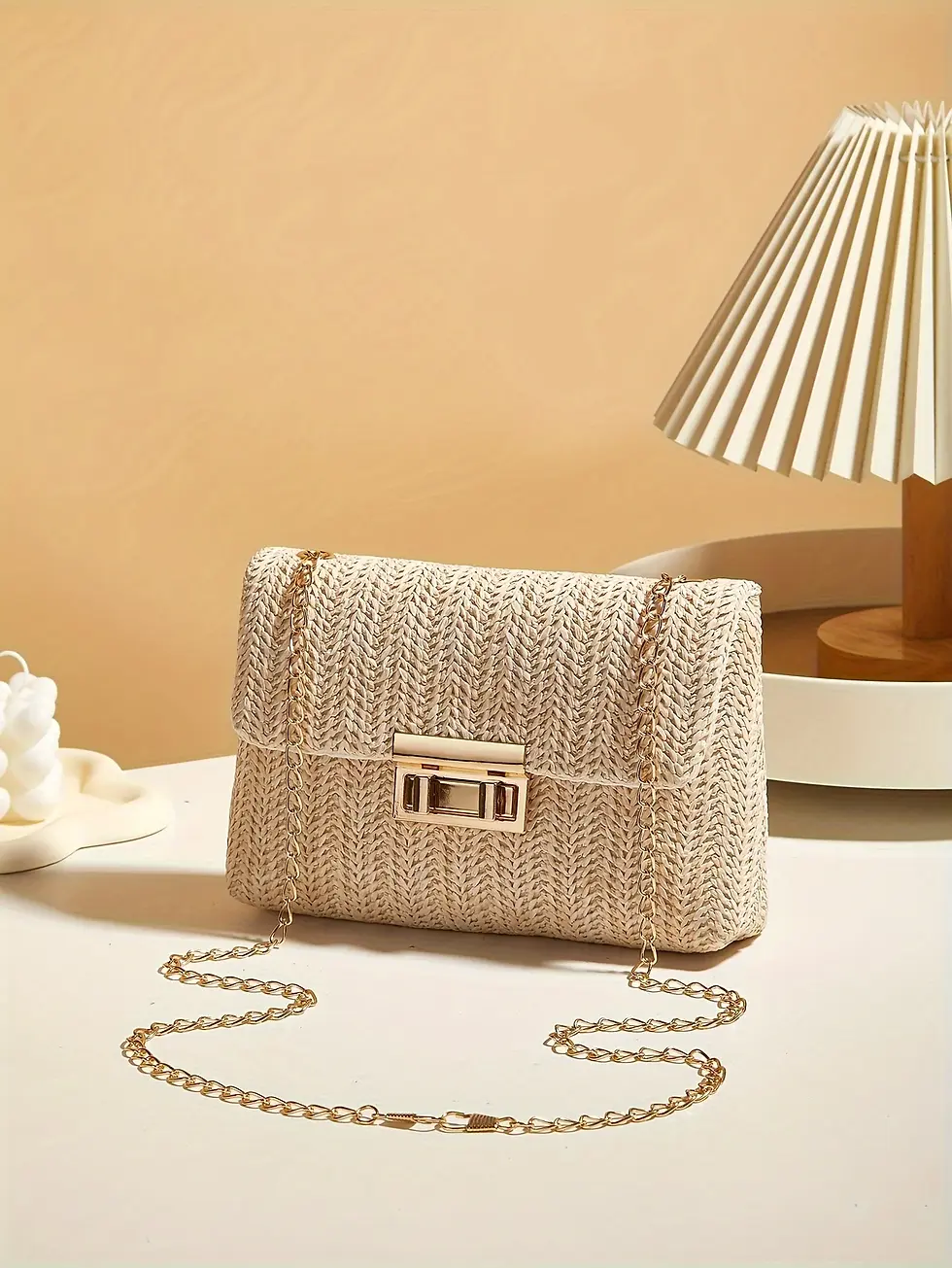 Miniatura: Woven Straw Handwoven Women's Shoulder Bag, Fashion Solid Color Crossbody Purse 