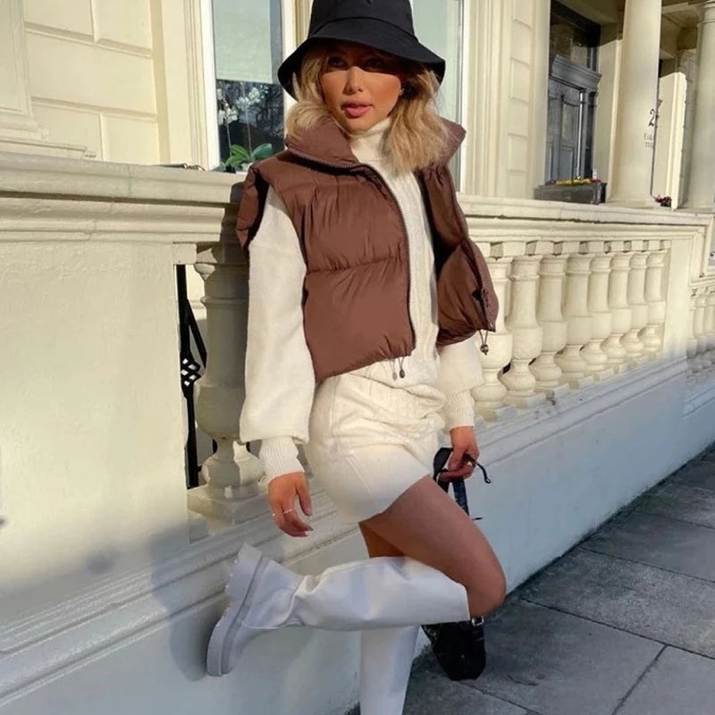 Thumbnail: Autumn And Winter Women's Short Cotton Down Vest Short Stand-up Collar Warm Slee