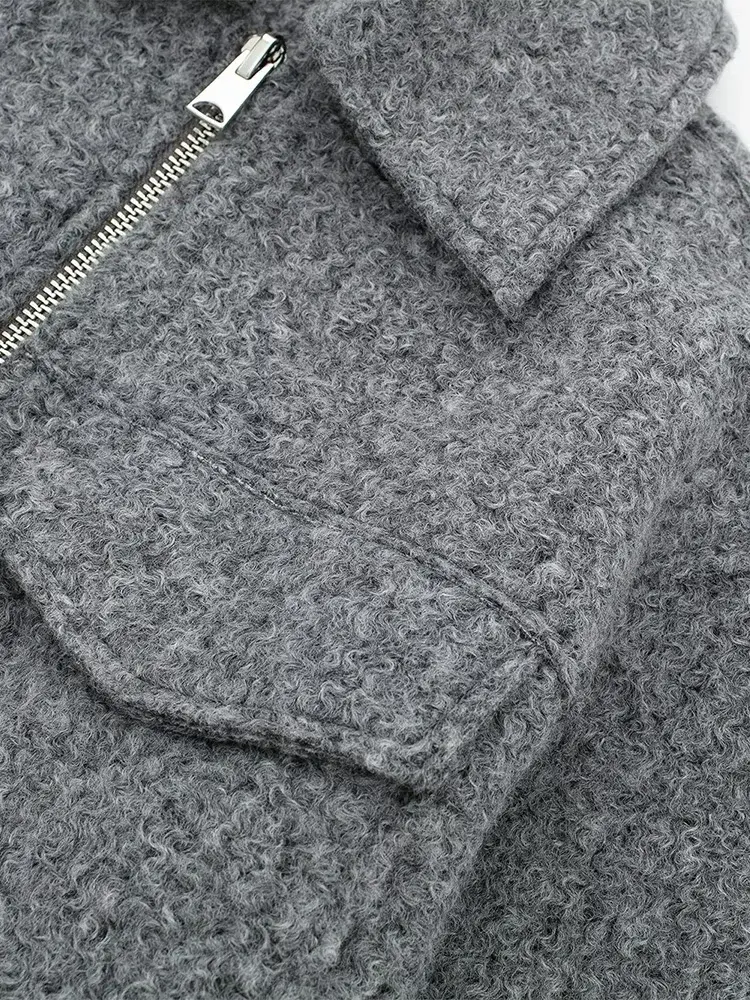 Thumbnail: Willshela Women Fashion With Pockets Grey Front Zipper Jackets Vintage Lapel Nec