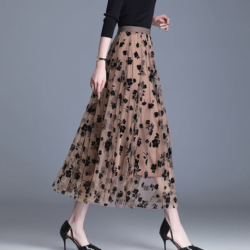 Thumbnail: Korean Women Tulle Skirt Fashion Summer Hook Floral Loose Midi Skirt Elegant Fem