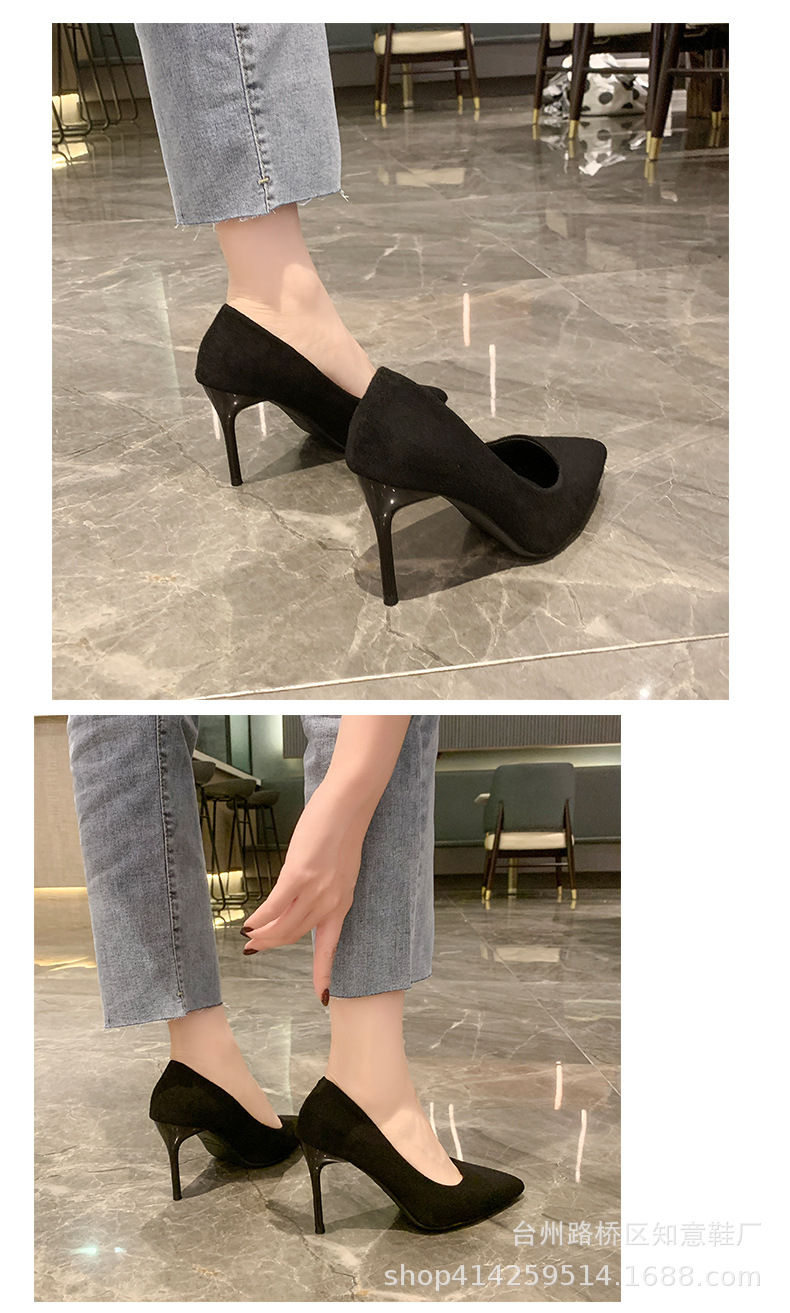 Thumbnail: Women's Shoes Concise Flock High Heels Women Pumps Pointed Toe Classic Red Gray 