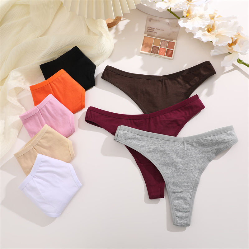 Miniatura: 4PCS/Set Women Cotton Panties Seamless Low Rise Thongs V-Waist Solid Color Breat