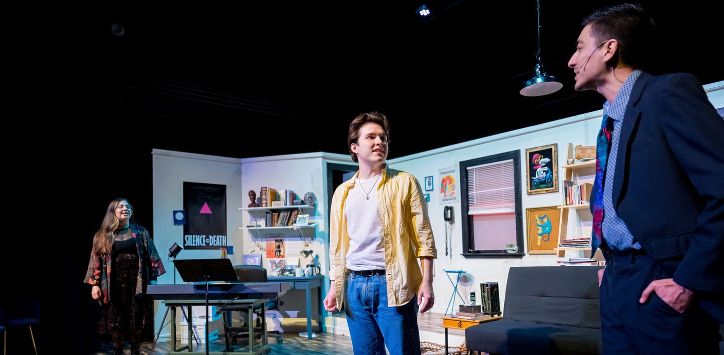 Three Performers on TexARTS's set of Tick Tick...Boom!