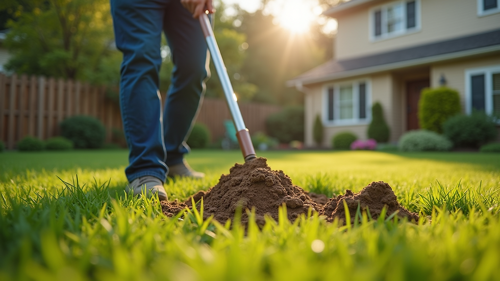Close-up view of Fresh Yard's service worker scooping dog poop in a clean yard