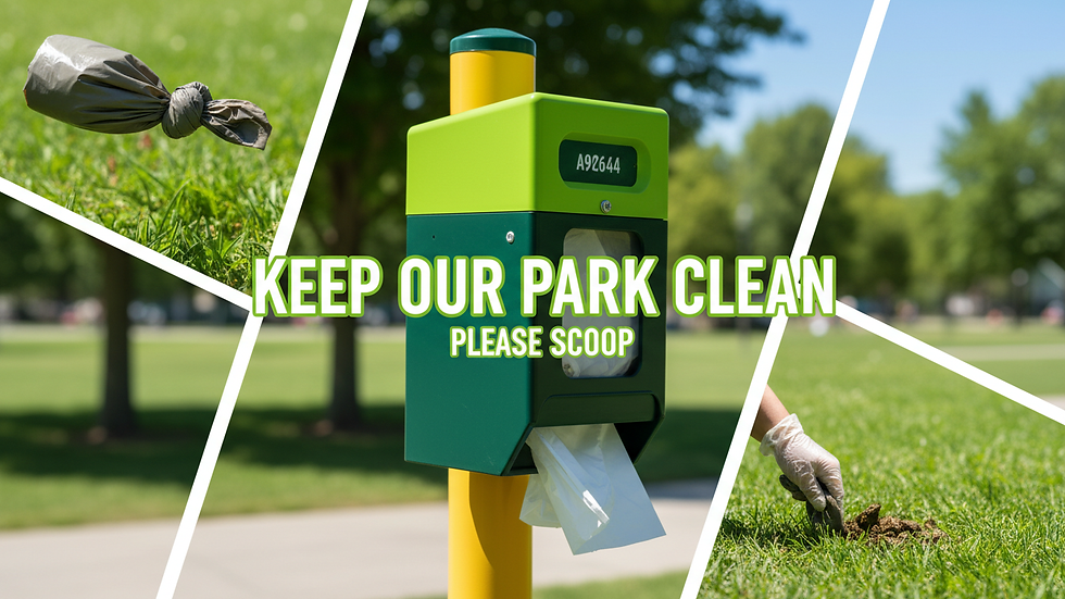 Close-up view of a pet waste bag dispenser in a public park