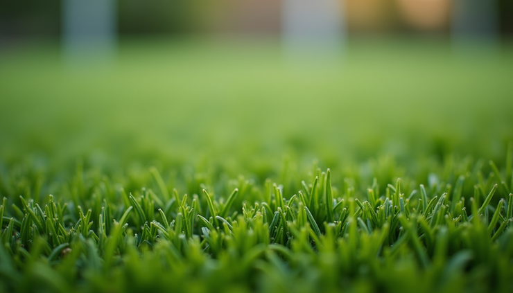 Close-up view of artificial turf with fresh green fibers and no visible stains