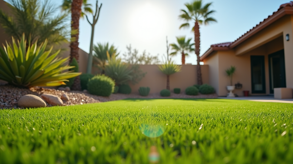 Eye-level view of a well-maintained green turf in a Phoenix backyard