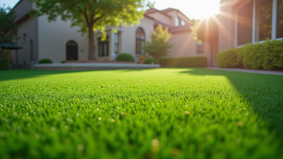 Eye-level view of a well-maintained synthetic grass lawn