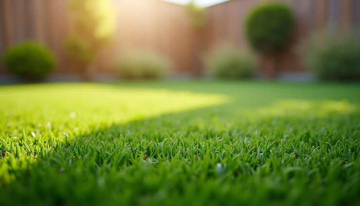 Eye-level view of freshly cleaned artificial grass with vibrant green color in a Phoenix backyard