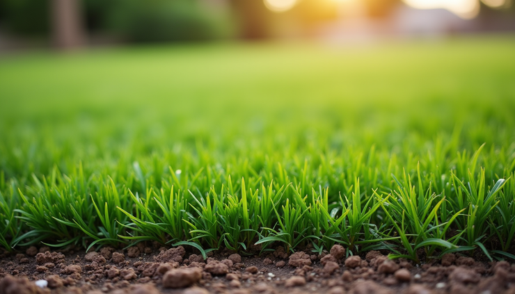 Eye-level view of a freshly cleaned and vibrant Phoenix lawn with green grass and clear soil