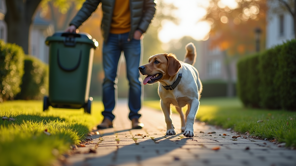Close-up view of a dog waste disposal service in action