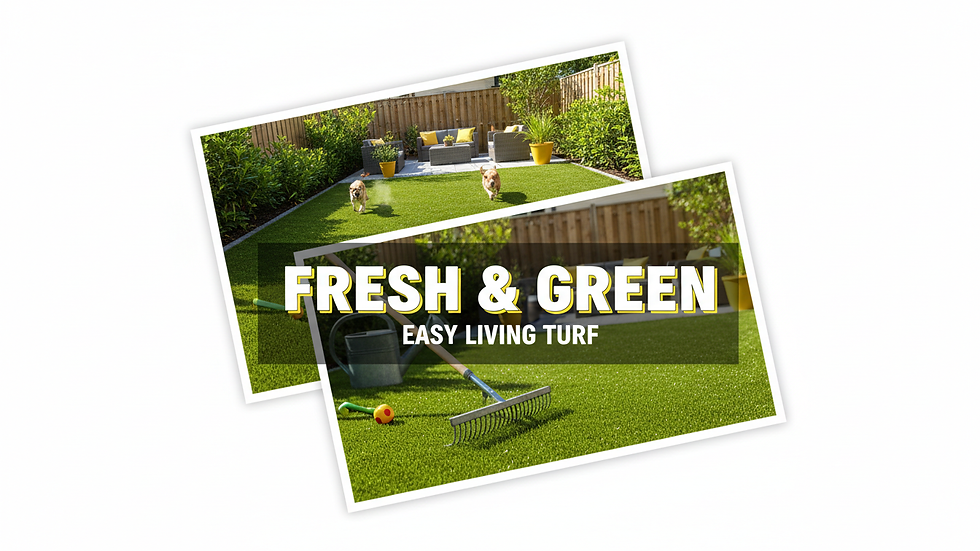 High angle view of a clean artificial turf lawn in a residential backyard