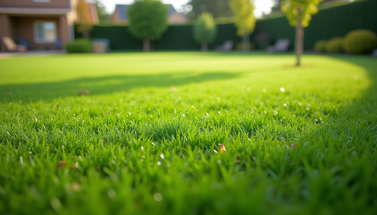 Eye-level view of a clean, vibrant artificial turf lawn after professional deep cleaning