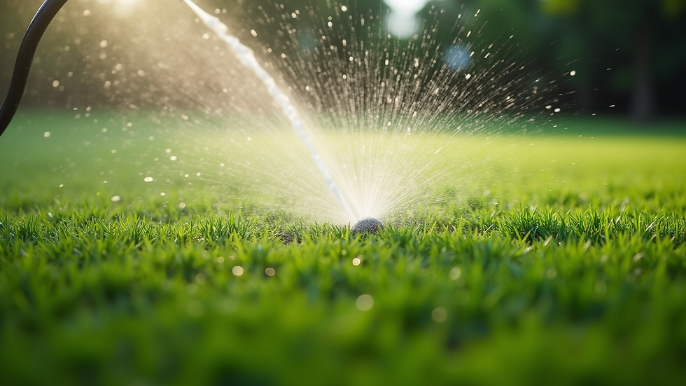 High angle view of synthetic grass being sprayed with water