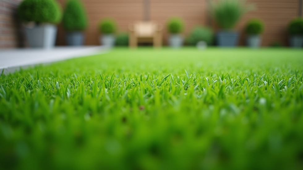 Close-up view of a freshly cleaned artificial turf lawn