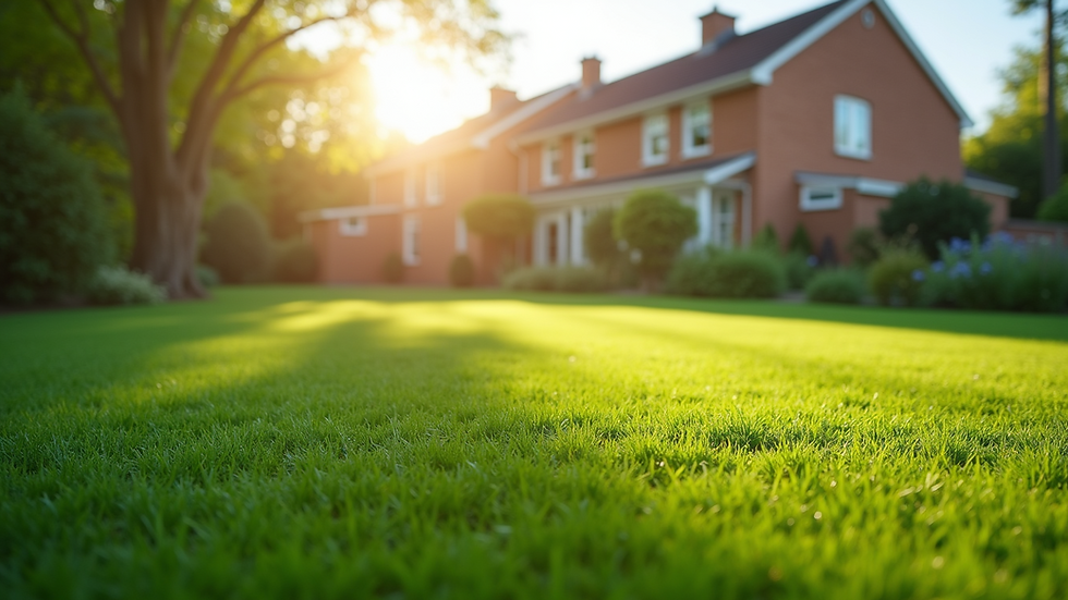 Eye-level view of a freshly cleaned artificial grass lawn