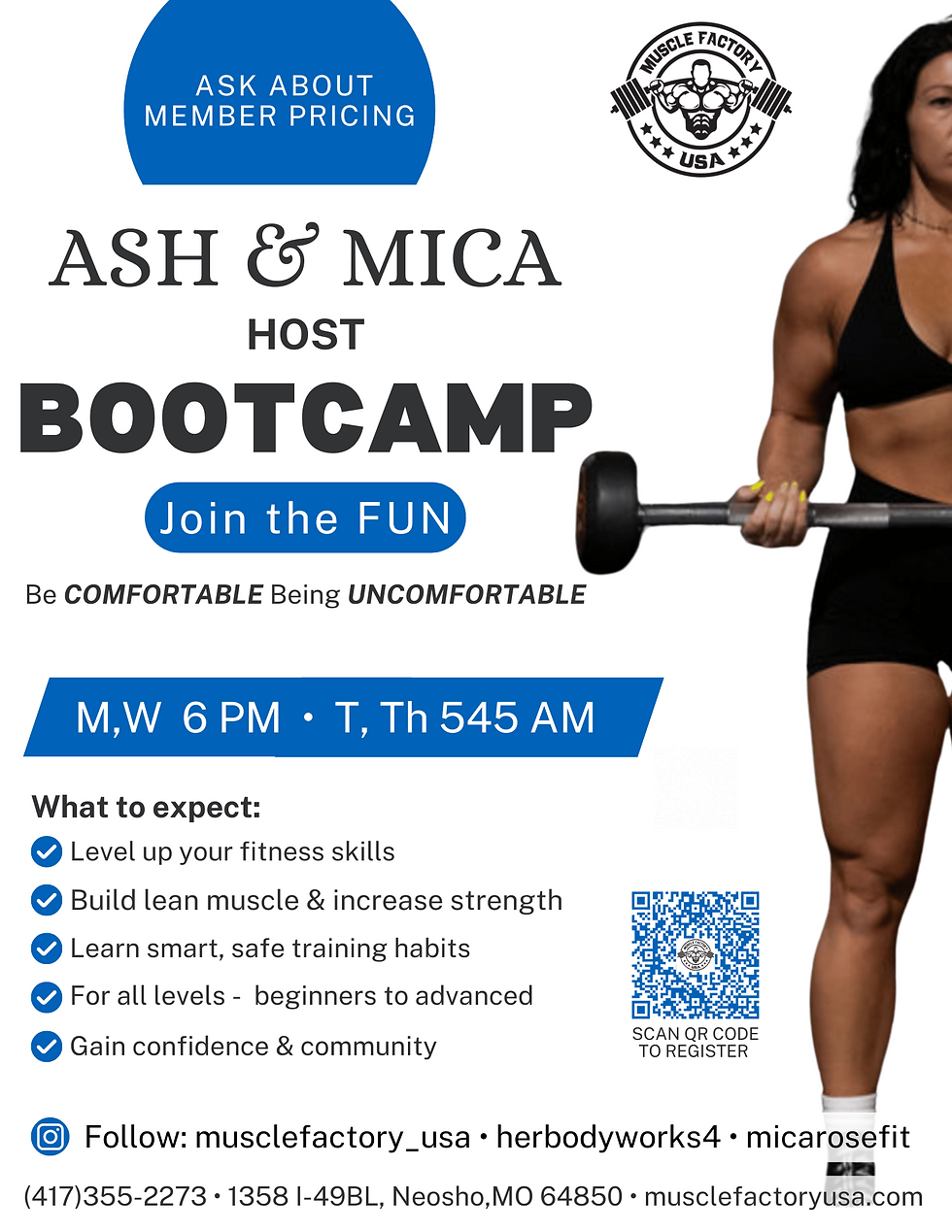 Bootcamp with Ash and Mica available at Muscle Factory USA starting Thursday, July 31st.