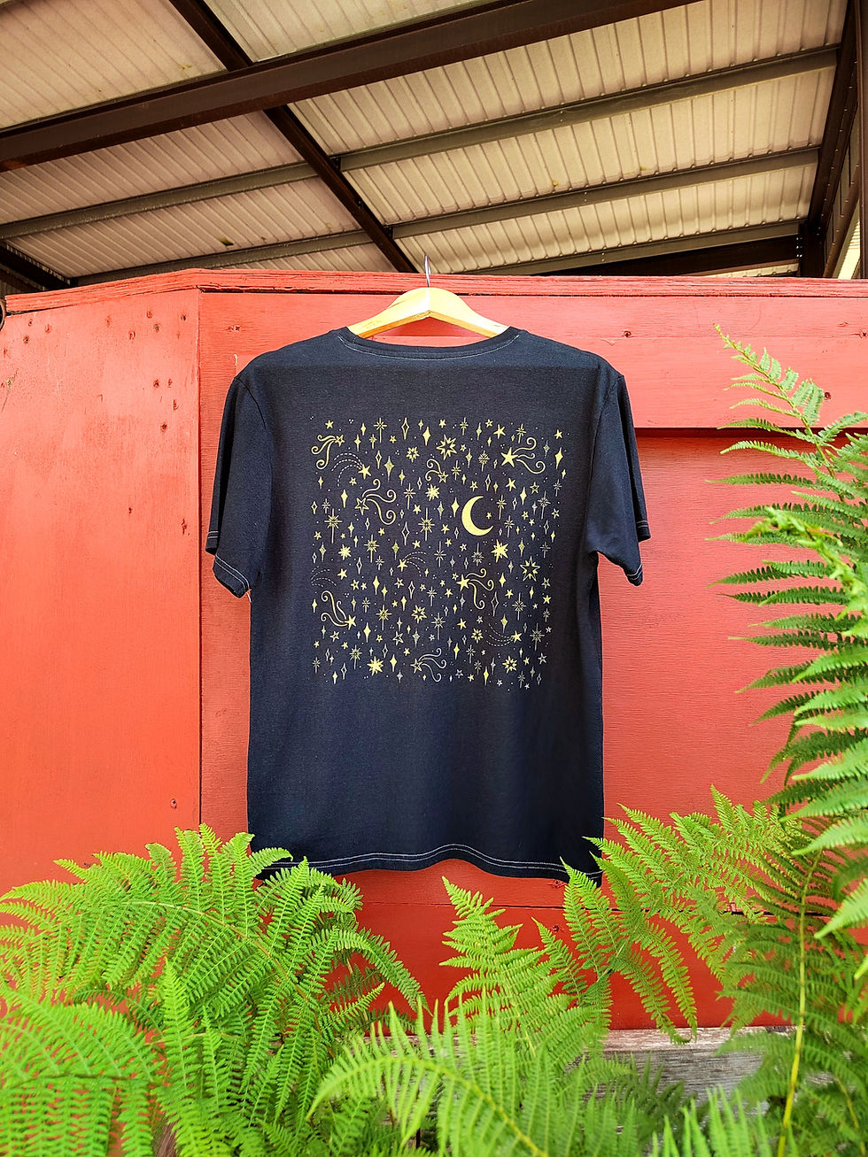Thumbnail: black and gold stars hemp and cotton t shirt M