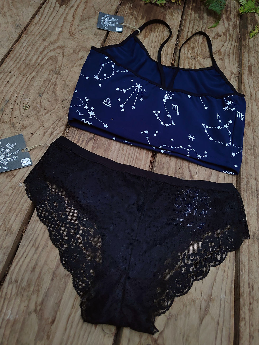 Thumbnail: navy zodiac hemp & lace underwear set