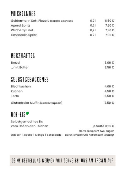 Speisekarte Café im Kurpark in Lüneburg