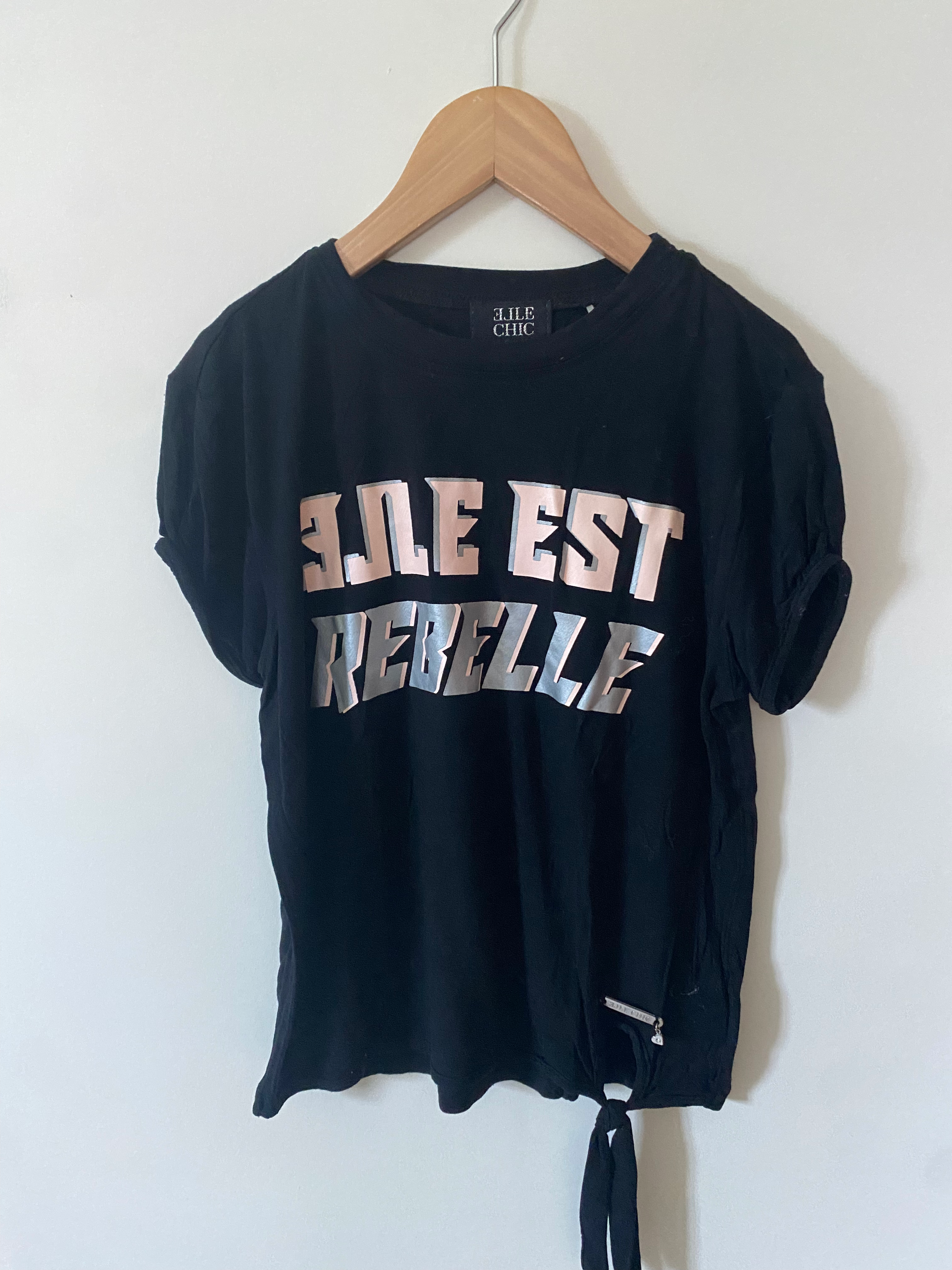 zwarte t-shirt opdruk elle chic 140/152