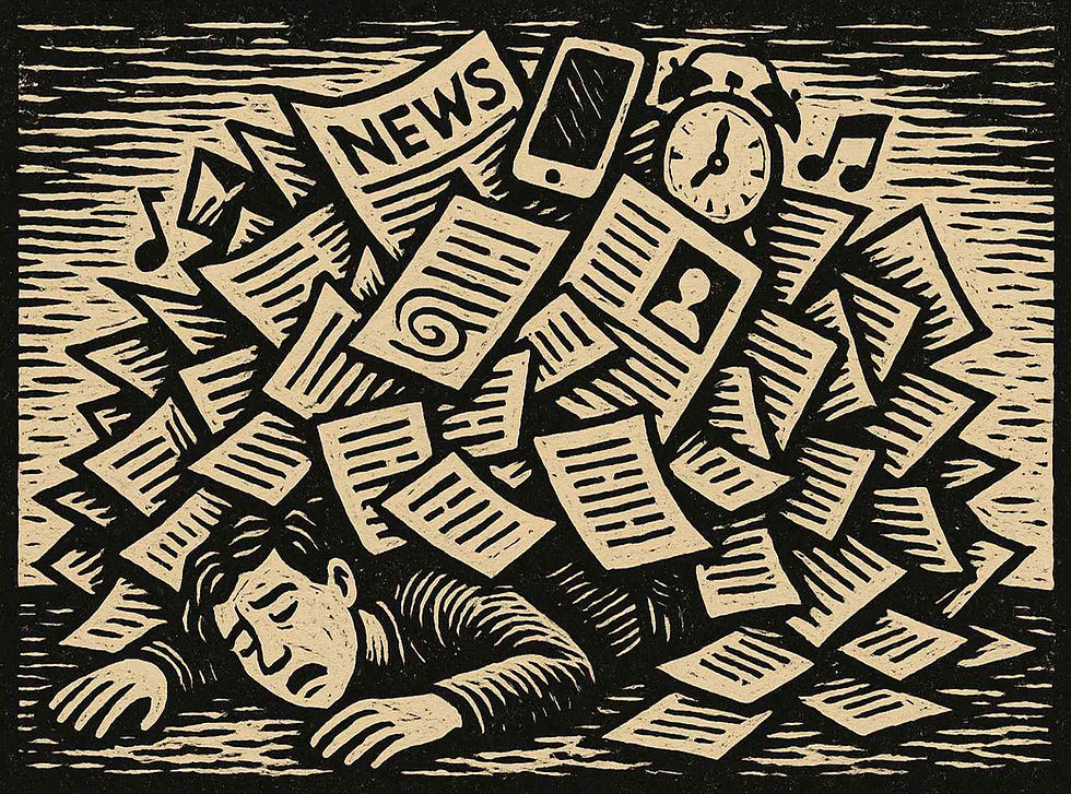A man is buried in distractions.