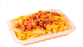 Loaded fries from Cheesesteak By Sam topped with crispy bacon and creamy Cheese Whiz, served hot and delicious in Baltimore.