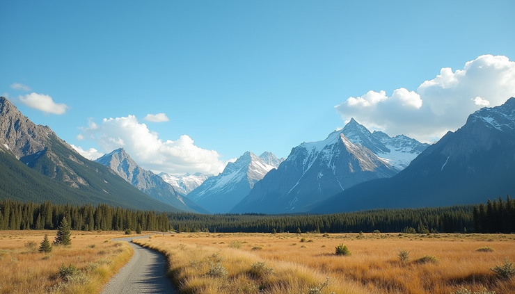 Eye-level view of Alberta’s Rocky Mountains with a clear blue sky