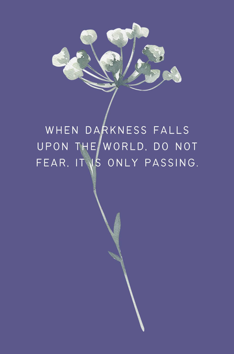 When darkness falls upon the world, do not fear. It is only passing.