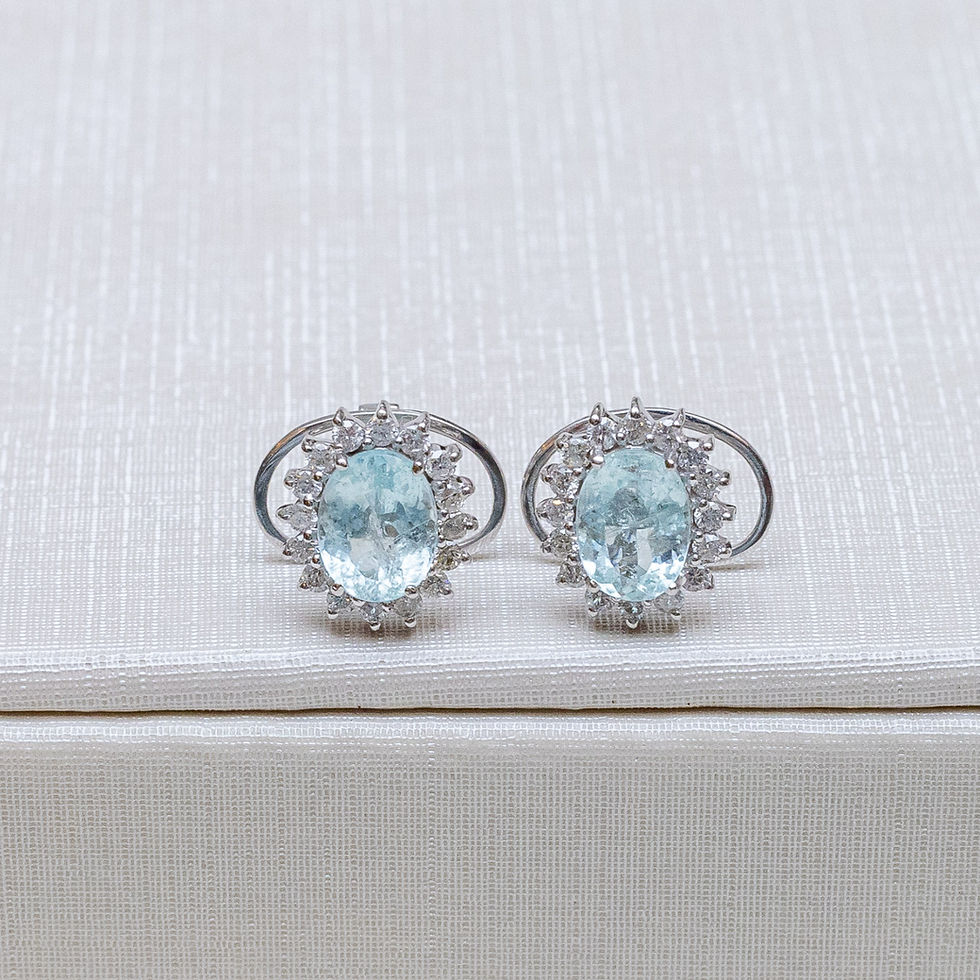 Par de Brincos em Ouro Branco com Turmalinas Paraíba Naturais e Diamantes