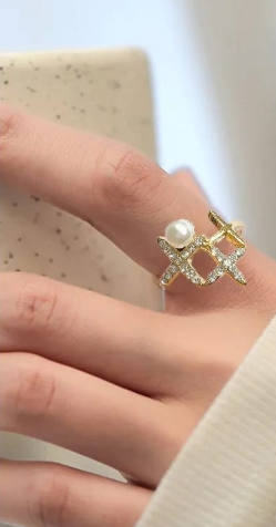 Thumbnail: MANRAH Celeste Pearl Cross Ring