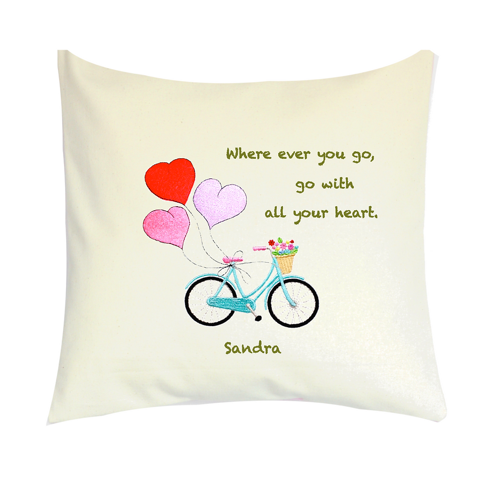 COJINES PERSONALIZADOS Bicycle with Heart Balloons
