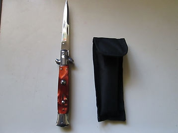 Marble Italian Stilletto automatic pocket knfe with sheath distance.JPG