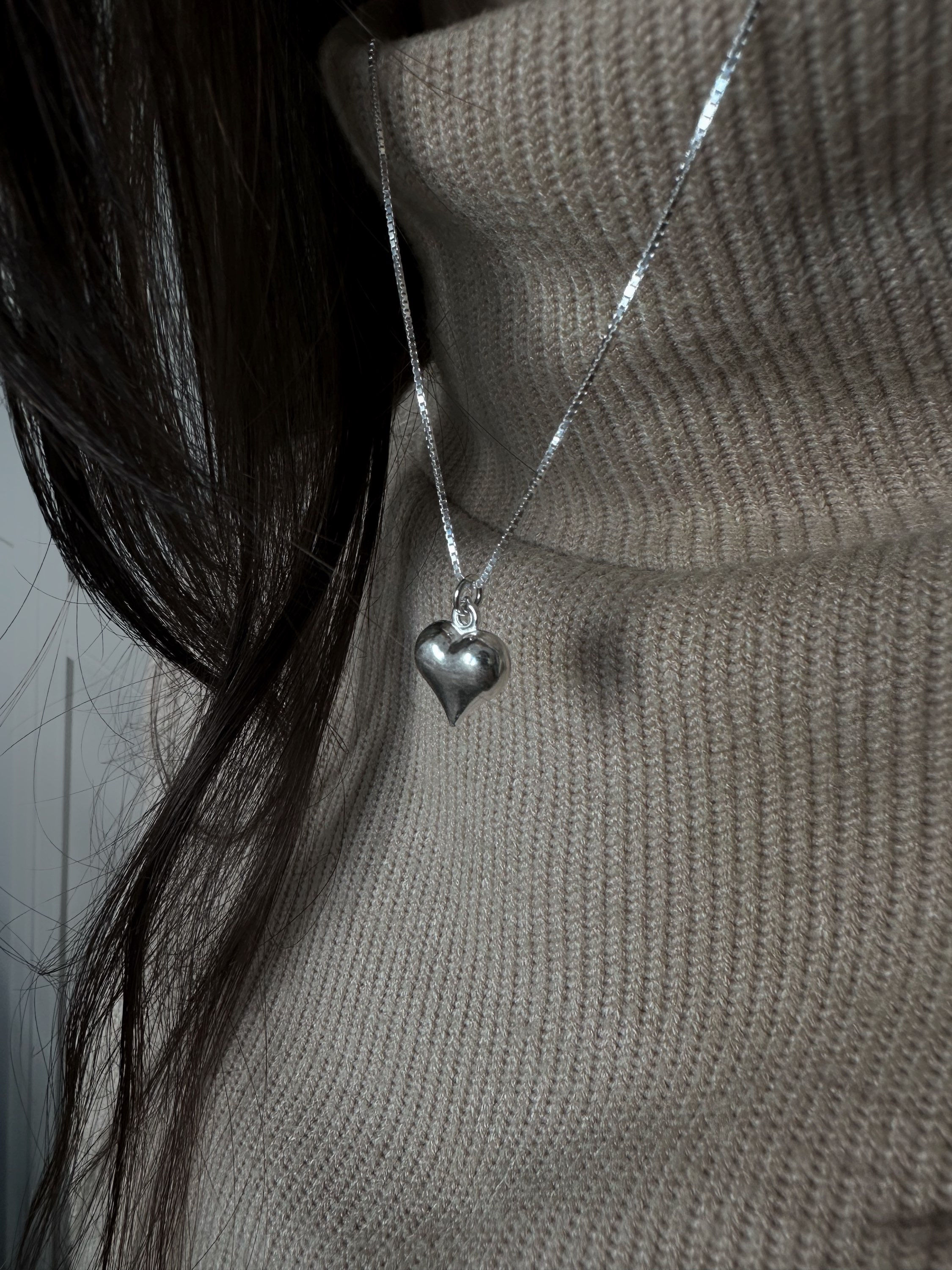 שרשרת לב מנופח כסף אמיתי 