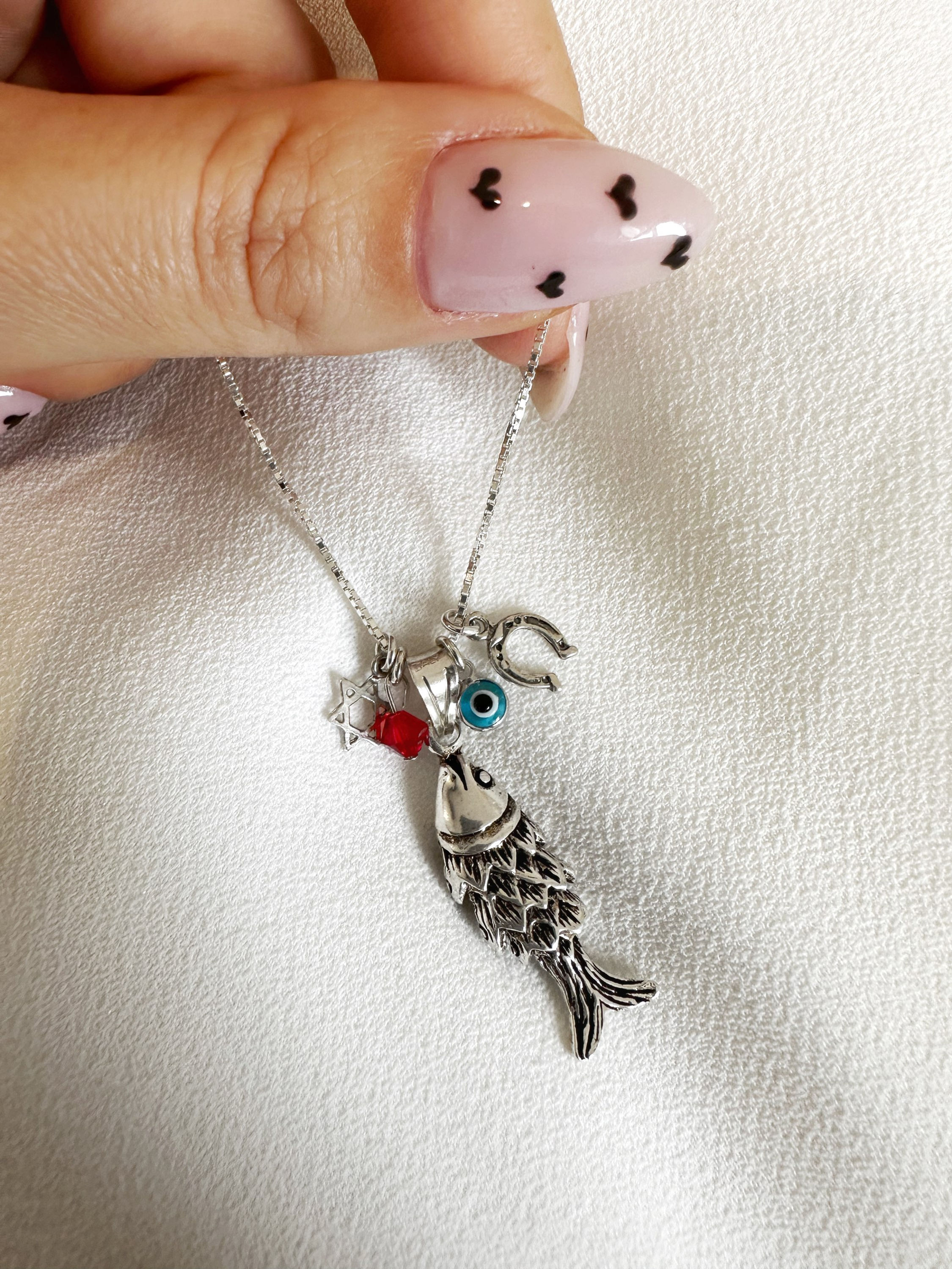 שרשרת דגים מעוצבת כסף אמיתי