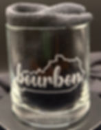 Etched bourbon glass with Kentucky state outline