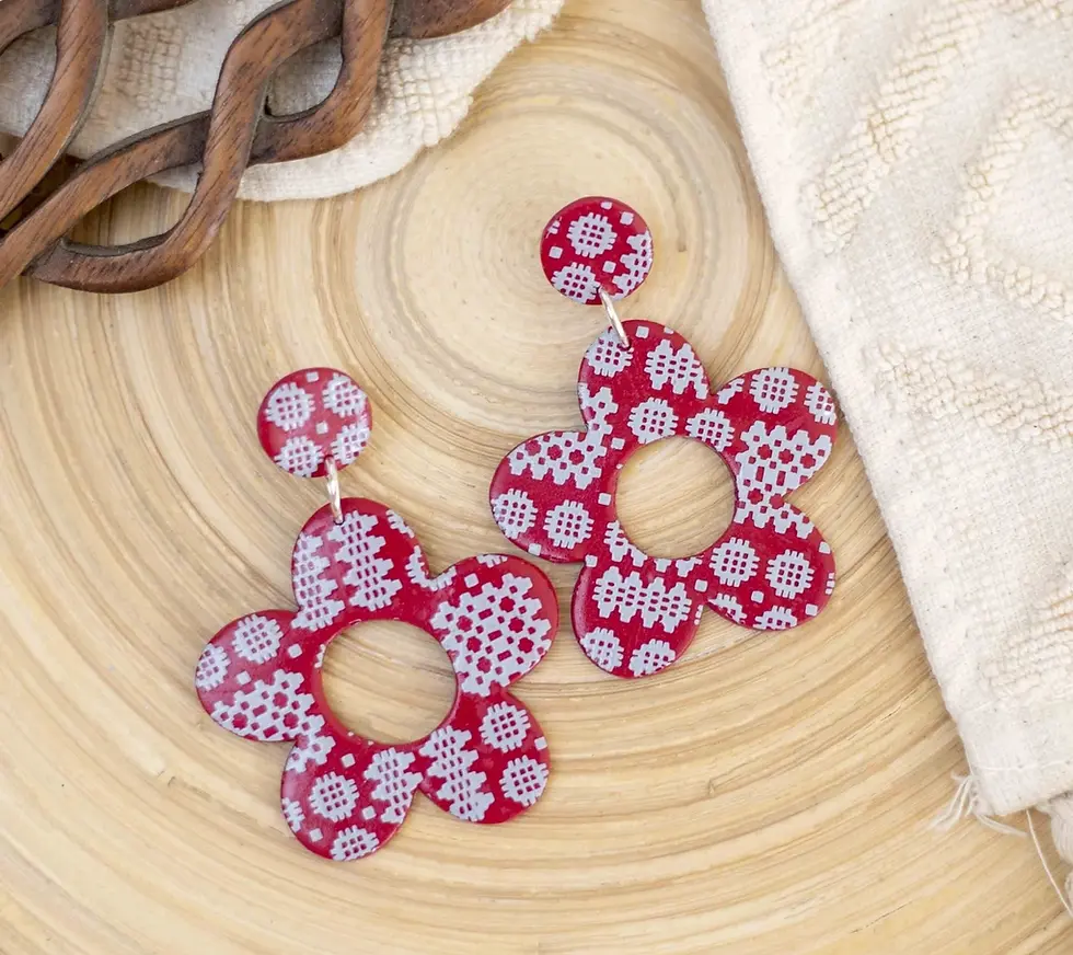 Flower Carthen Earrings -Burgundy