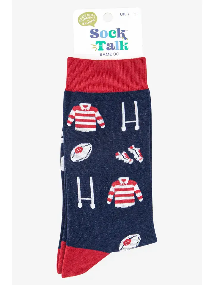 Thumbnail: Sock Talk - Men's Rugby Goal Kit Bamboo Socks in Navy and Red
