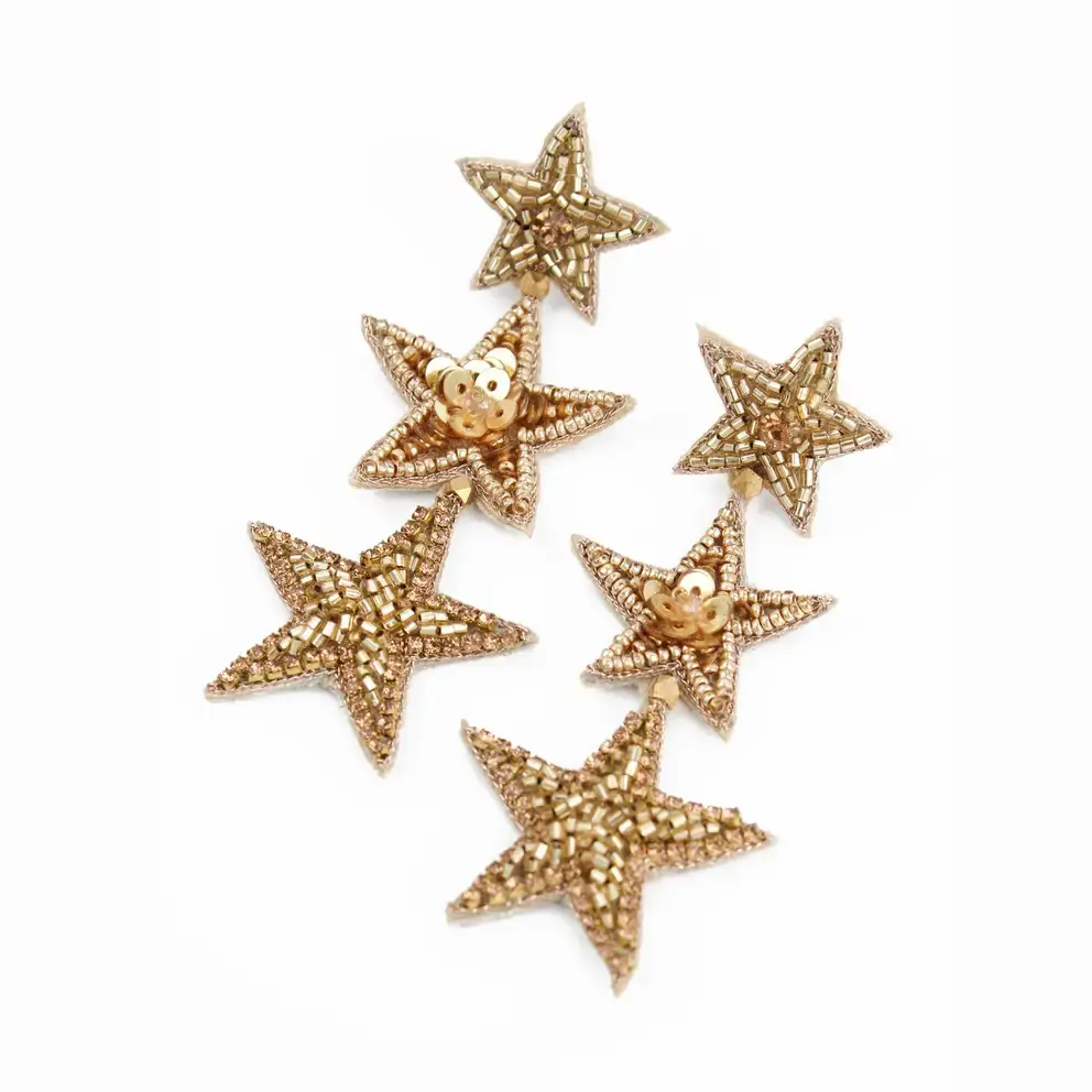 Triple Gold Star Earrings
