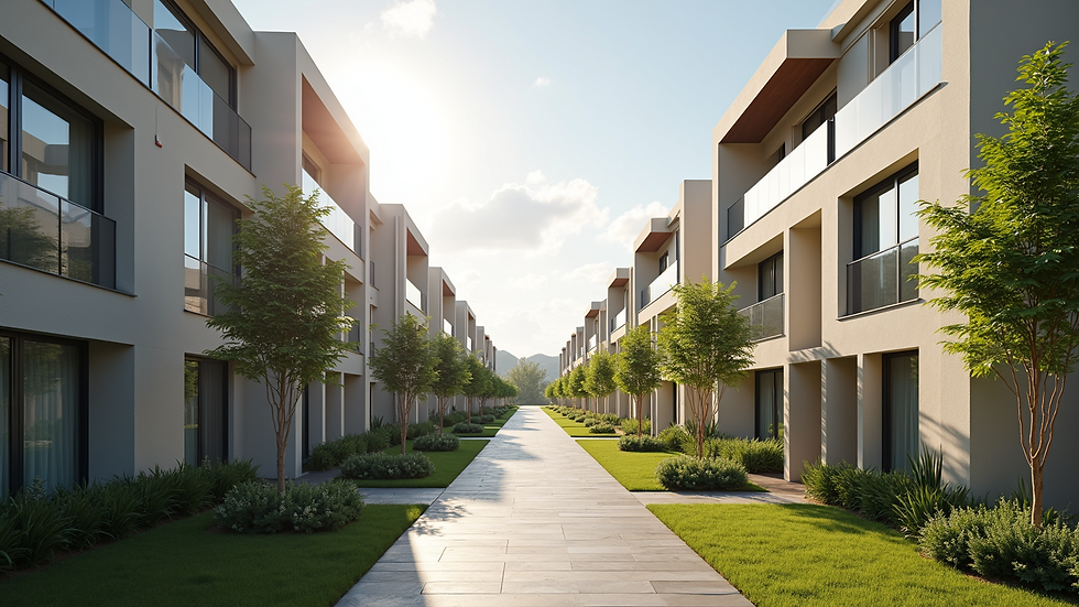 Wide angle view of a beautifully designed residential complex