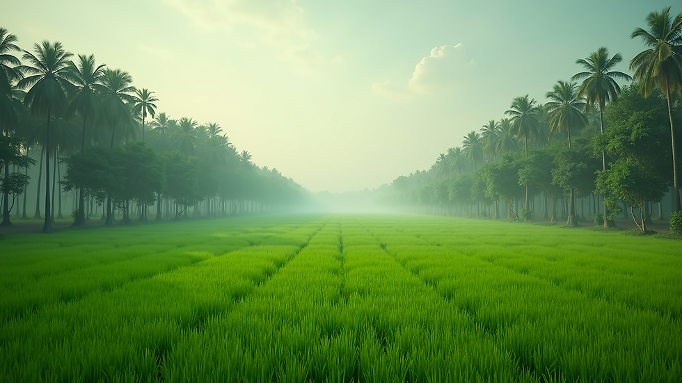 Wide angle view of lush green landscape in Vrindavan