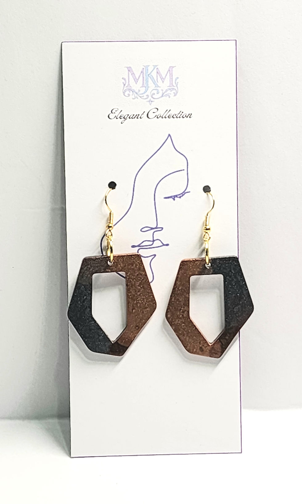 Thumbnail: Bronze & Onyx Hexagon Resin Earrings