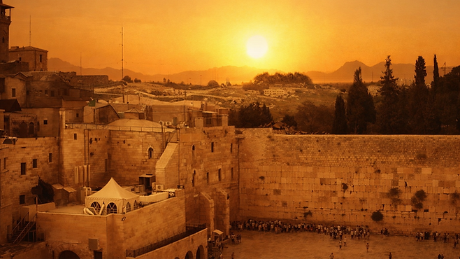 Stone building in Jerusalem at sunset