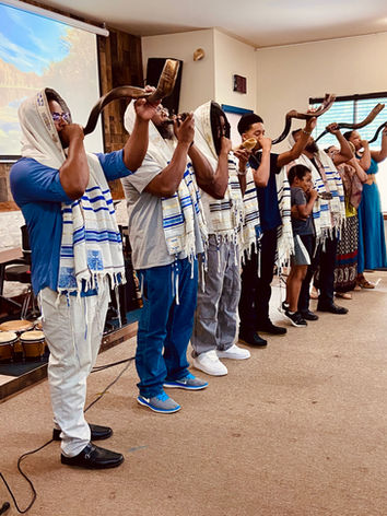 image of Shofar blowers for the Sabbath Service.