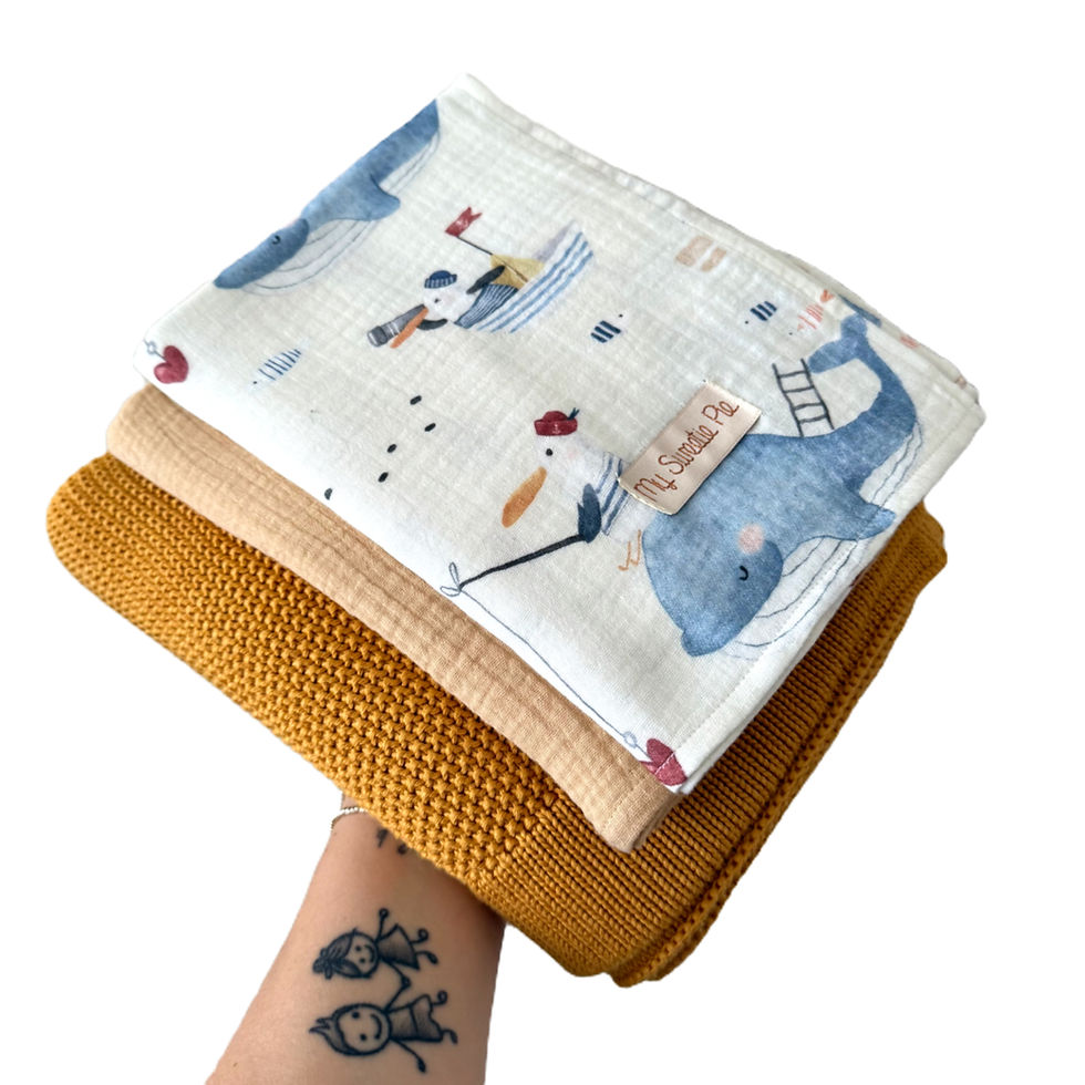 Thumbnail: Set neonato con coperta bambù e cotone + 2 Mussole giallo e azzurro