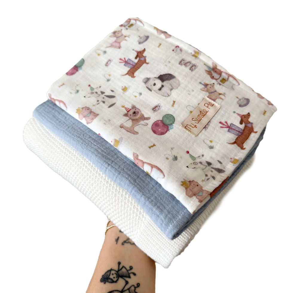 Thumbnail: Set neonato con coperta bambù e cotone + 2 Mussole bianco e azzurro