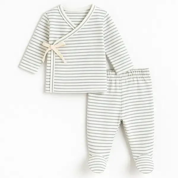 Set Neonato a Righe grigio con Fiocco