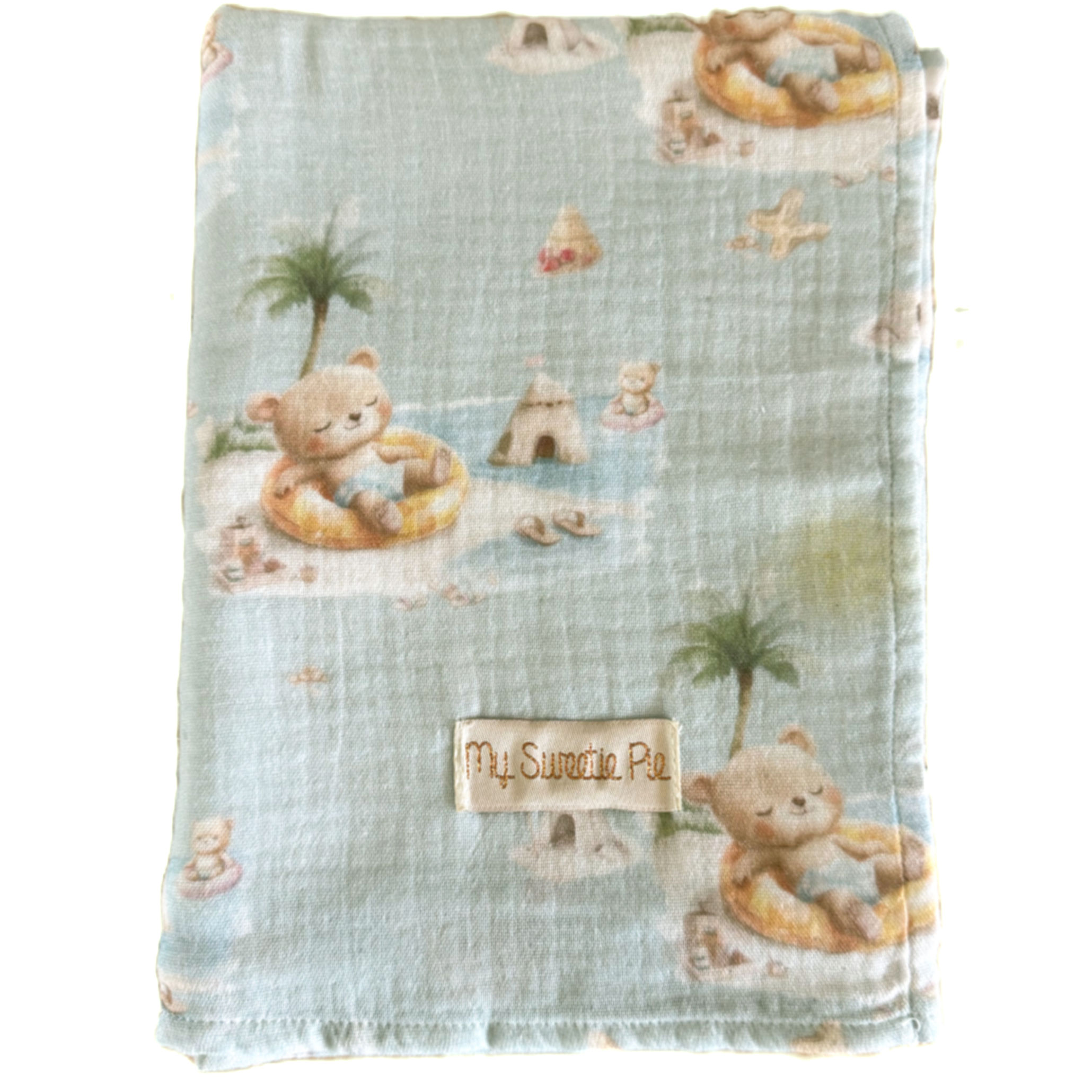 Mussola menta con fantasia orsetto al mare