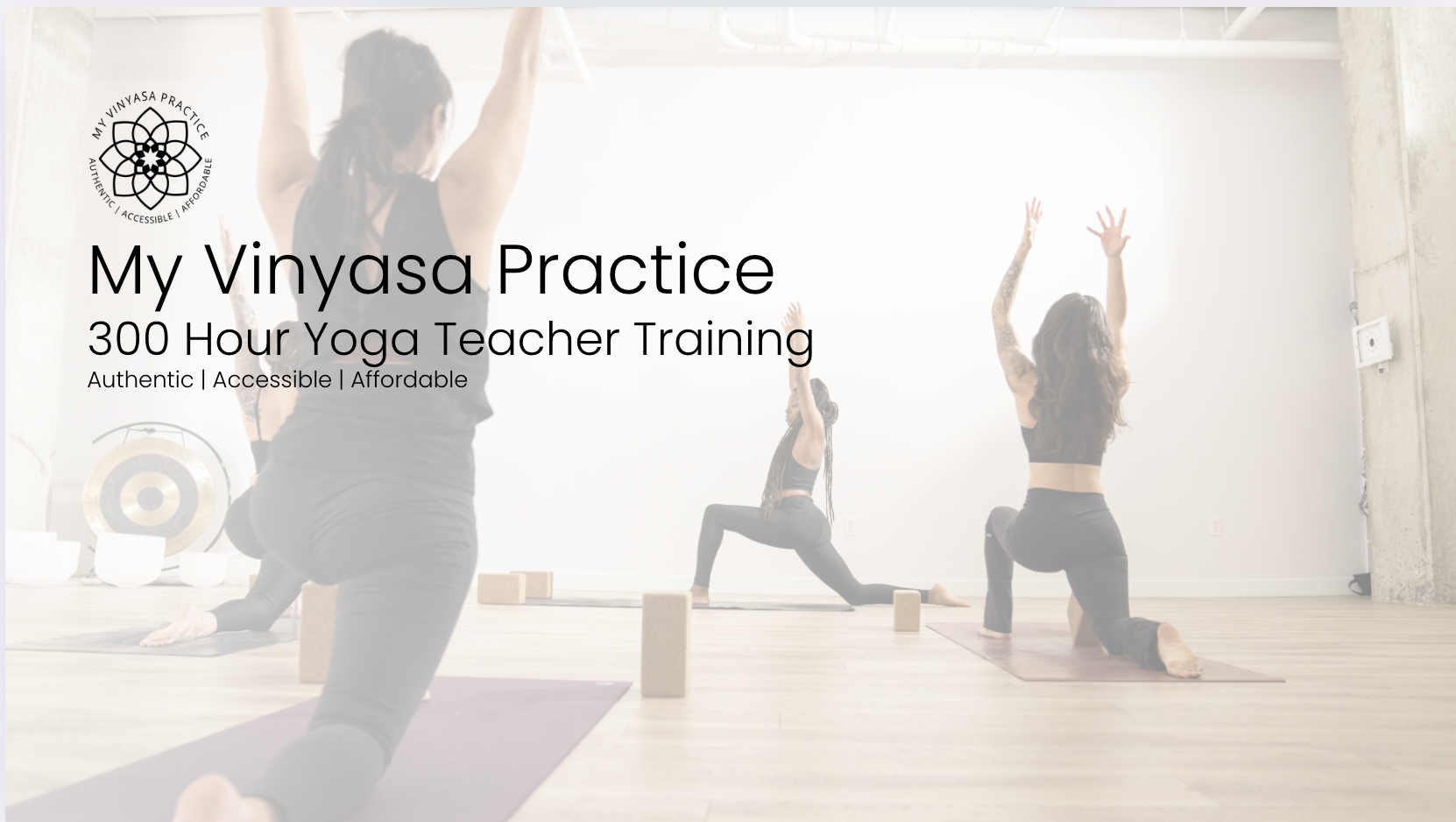 My Vinyasa Practice 300-hour Yoga Teacher Training thumbnail with two yogis in lunge