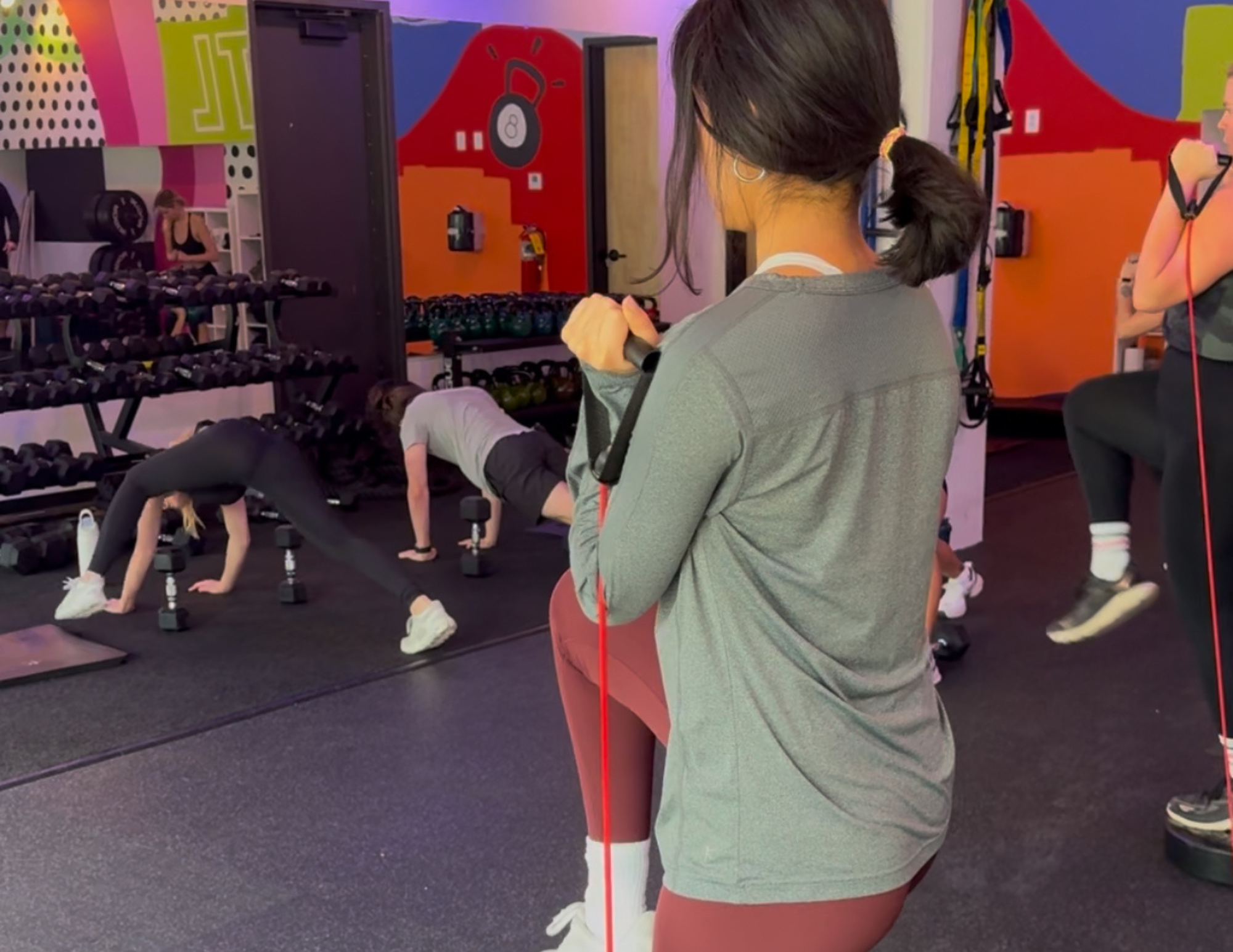 Athletes doing burpees and rope slams during HIIT block at VESTA Fitboxing O4W Atlanta.